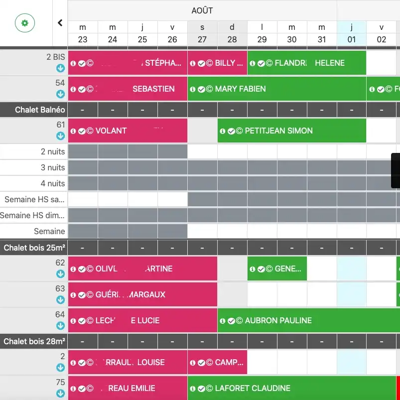 calendrier de disponibilités camping